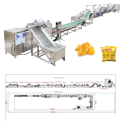 SUS304 200 kg/h Γραμμή παραγωγής τσιπ πατάτας Ντίζελ θέρμανση